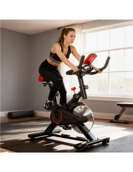 HOMCOM Indoor Upright Exercise Bike Machine, with Adjustable Seat, Resistance, Handlebar, LCD Display