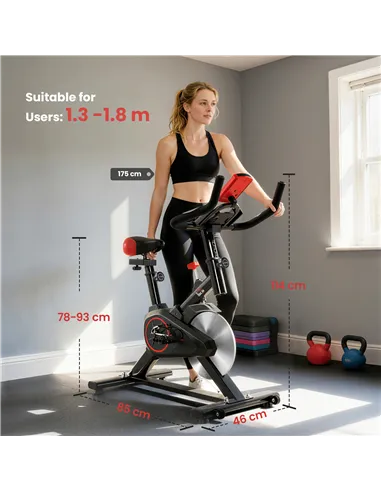 HOMCOM Indoor Upright Exercise Bike Machine, with Adjustable Seat, Resistance, Handlebar, LCD Display