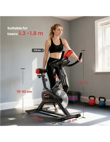 HOMCOM Indoor Upright Exercise Bike Machine, with Adjustable Seat, Resistance, Handlebar, LCD Display