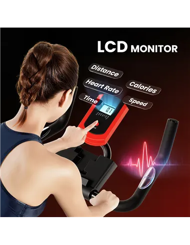 HOMCOM Indoor Upright Exercise Bike Machine, with Adjustable Seat, Resistance, Handlebar, LCD Display