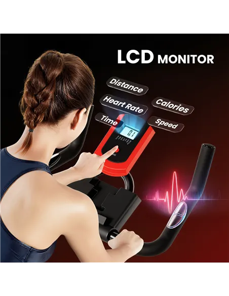 HOMCOM Indoor Upright Exercise Bike Machine, with Adjustable Seat, Resistance, Handlebar, LCD Display