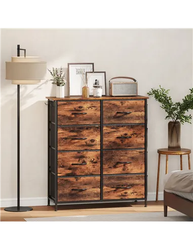 HOMCOM Chest of Eight Fabric Drawers - Rustic Brown