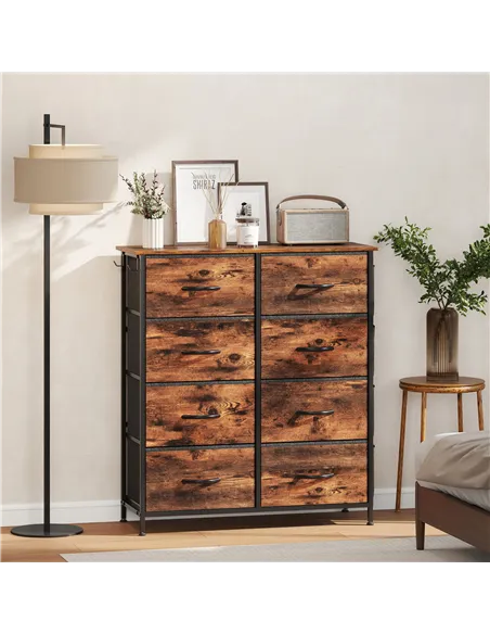 HOMCOM Chest of Eight Fabric Drawers - Rustic Brown