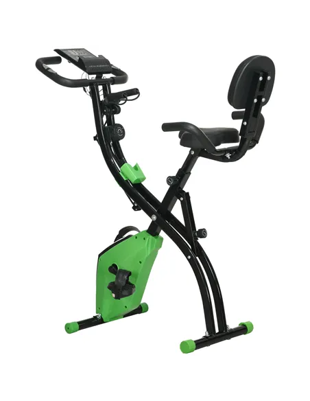 HOMCOM 2-in-1 Folding Exercise Bike with 8-Level Magnetic Resistance, Arm Resistance Band, Pulse Sensor, Green