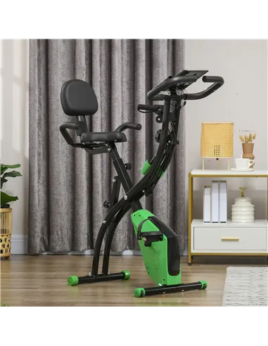 HOMCOM 2-in-1 Folding Exercise Bike with 8-Level Magnetic Resistance, Arm Resistance Band, Pulse Sensor, Green
