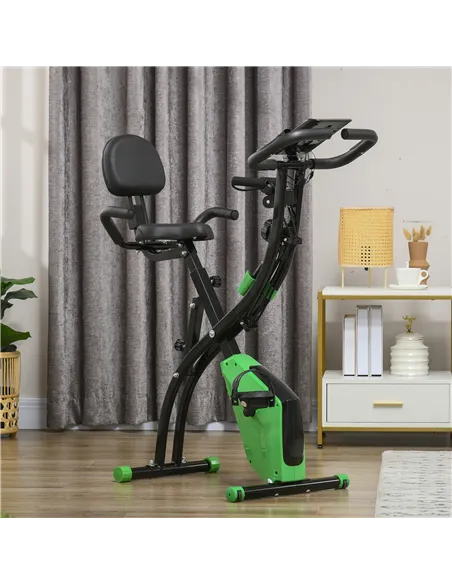HOMCOM 2-in-1 Folding Exercise Bike with 8-Level Magnetic Resistance, Arm Resistance Band, Pulse Sensor, Green