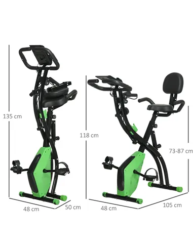 HOMCOM 2-in-1 Folding Exercise Bike with 8-Level Magnetic Resistance, Arm Resistance Band, Pulse Sensor, Green