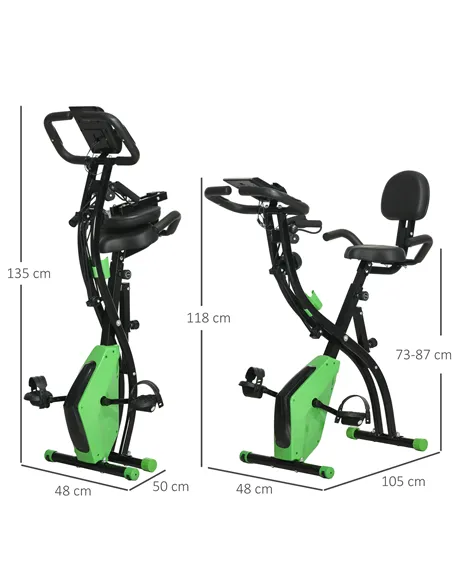 HOMCOM 2-in-1 Folding Exercise Bike with 8-Level Magnetic Resistance, Arm Resistance Band, Pulse Sensor, Green