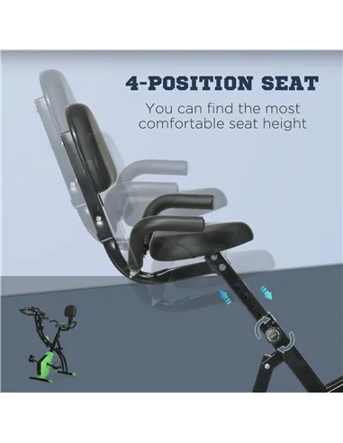 HOMCOM 2-in-1 Folding Exercise Bike with 8-Level Magnetic Resistance, Arm Resistance Band, Pulse Sensor, Green