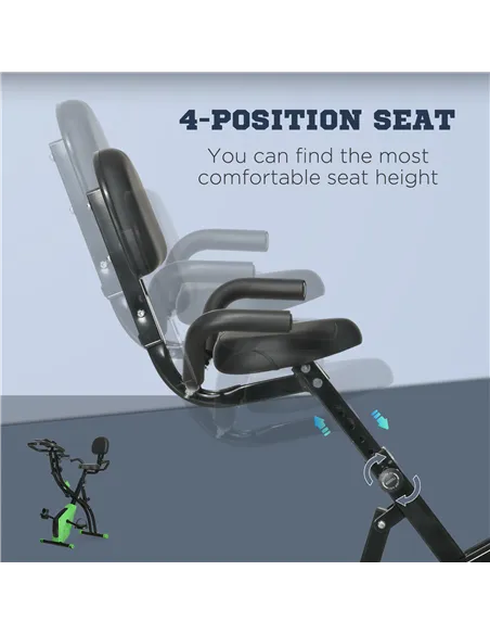 HOMCOM 2-in-1 Folding Exercise Bike with 8-Level Magnetic Resistance, Arm Resistance Band, Pulse Sensor, Green