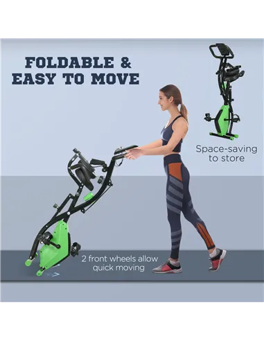 HOMCOM 2-in-1 Folding Exercise Bike with 8-Level Magnetic Resistance, Arm Resistance Band, Pulse Sensor, Green