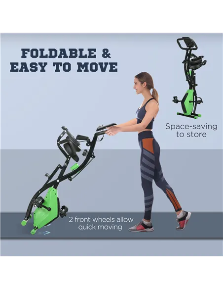 HOMCOM 2-in-1 Folding Exercise Bike with 8-Level Magnetic Resistance, Arm Resistance Band, Pulse Sensor, Green
