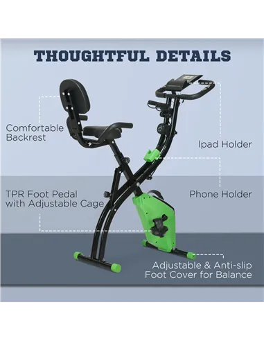 HOMCOM 2-in-1 Folding Exercise Bike with 8-Level Magnetic Resistance, Arm Resistance Band, Pulse Sensor, Green