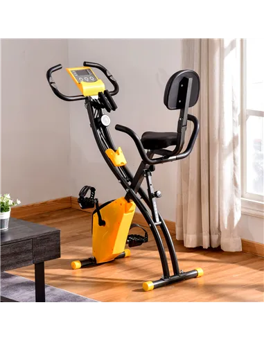 HOMCOM 2-in-1 Folding Exercise Bike with 8-Level Magnetic Resistance, Arm Resistance Band, Pulse Sensor, Yellow