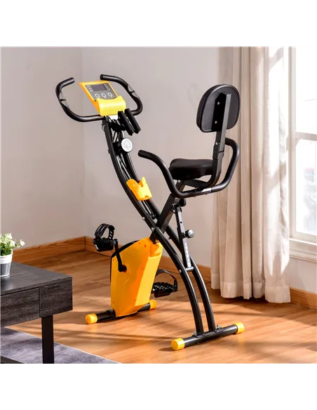 HOMCOM 2-in-1 Folding Exercise Bike with 8-Level Magnetic Resistance, Arm Resistance Band, Pulse Sensor, Yellow
