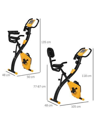 HOMCOM 2-in-1 Folding Exercise Bike with 8-Level Magnetic Resistance, Arm Resistance Band, Pulse Sensor, Yellow