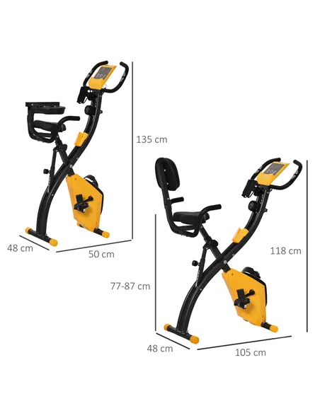 HOMCOM 2-in-1 Folding Exercise Bike with 8-Level Magnetic Resistance, Arm Resistance Band, Pulse Sensor, Yellow