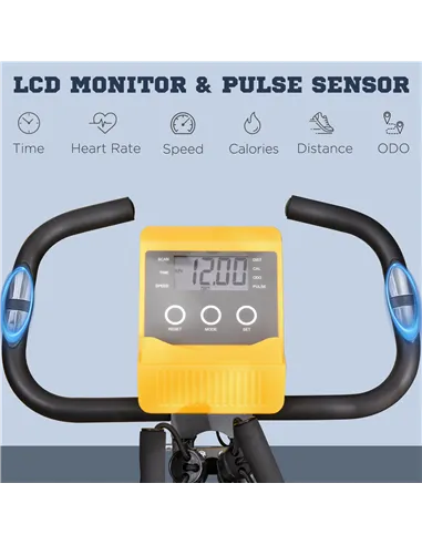 HOMCOM 2-in-1 Folding Exercise Bike with 8-Level Magnetic Resistance, Arm Resistance Band, Pulse Sensor, Yellow