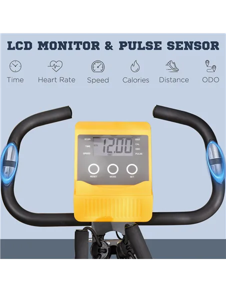 HOMCOM 2-in-1 Folding Exercise Bike with 8-Level Magnetic Resistance, Arm Resistance Band, Pulse Sensor, Yellow