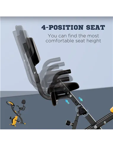 HOMCOM 2-in-1 Folding Exercise Bike with 8-Level Magnetic Resistance, Arm Resistance Band, Pulse Sensor, Yellow