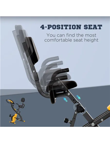 HOMCOM 2-in-1 Folding Exercise Bike with 8-Level Magnetic Resistance, Arm Resistance Band, Pulse Sensor, Yellow