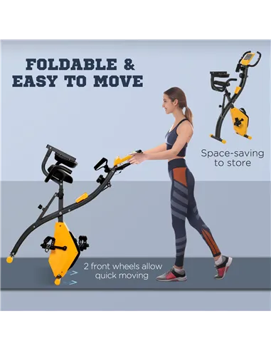 HOMCOM 2-in-1 Folding Exercise Bike with 8-Level Magnetic Resistance, Arm Resistance Band, Pulse Sensor, Yellow