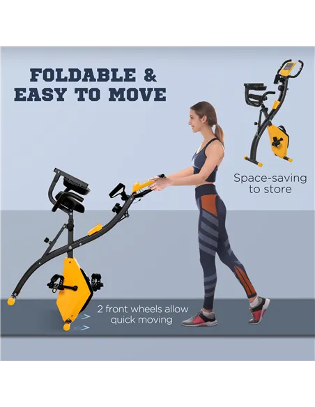 HOMCOM 2-in-1 Folding Exercise Bike with 8-Level Magnetic Resistance, Arm Resistance Band, Pulse Sensor, Yellow