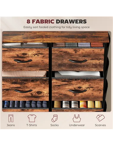 HOMCOM Chest of Eight Fabric Drawers - Rustic Brown