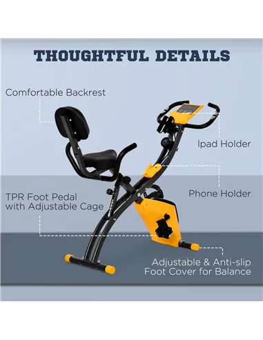 HOMCOM 2-in-1 Folding Exercise Bike with 8-Level Magnetic Resistance, Arm Resistance Band, Pulse Sensor, Yellow