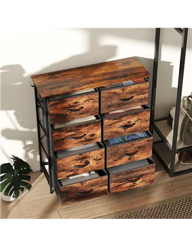 HOMCOM Chest of Eight Fabric Drawers - Rustic Brown