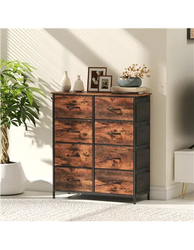 HOMCOM Chest of Eight Fabric Drawers - Rustic Brown