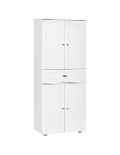 HOMCOM 184cm Tall Kitchen Cupboard, Freestanding Kitchen Pantry Storage Cabinet with 4 Doors, 3 Adjustable Shelves, Drawer, Anti