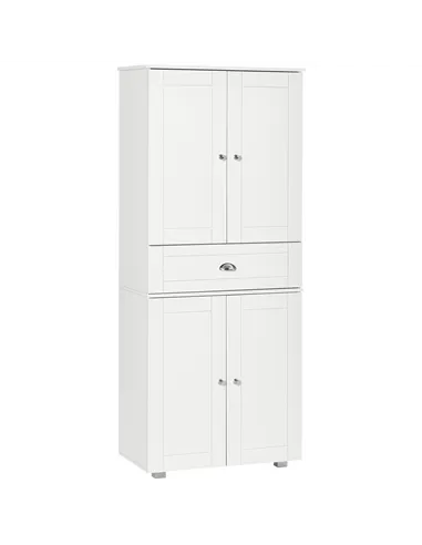 HOMCOM 184cm Tall Kitchen Cupboard, Freestanding Kitchen Pantry Storage Cabinet with 4 Doors, 3 Adjustable Shelves, Drawer, Anti