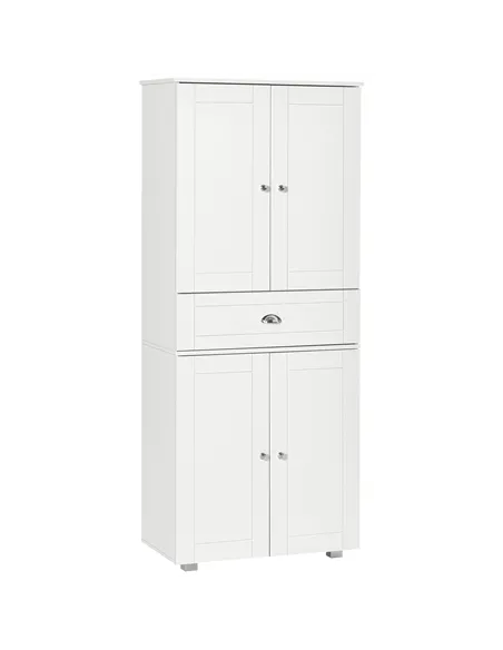 HOMCOM 184cm Tall Kitchen Cupboard, Freestanding Kitchen Pantry Storage Cabinet with 4 Doors, 3 Adjustable Shelves, Drawer, Anti