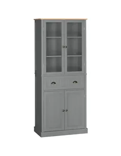 HOMCOM 180cm Tall Kitchen Pantry Cupboard, Freestanding Storage Cabinet with 5 Tier, Adjustable Shelves,  Drawer, Grey