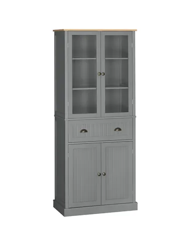 HOMCOM 180cm Tall Kitchen Pantry Cupboard, Freestanding Storage Cabinet with 5 Tier, Adjustable Shelves,  Drawer, Grey