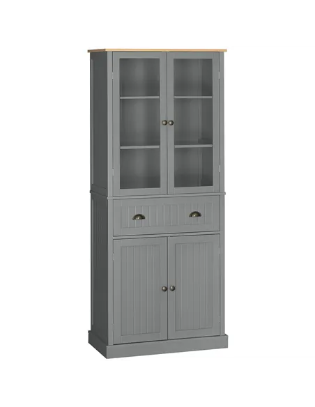 HOMCOM 180cm Tall Kitchen Pantry Cupboard, Freestanding Storage Cabinet with 5 Tier, Adjustable Shelves,  Drawer, Grey