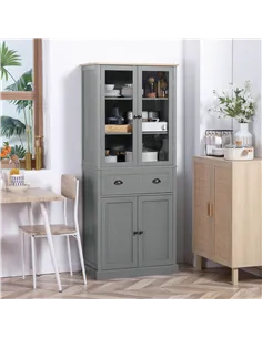 HOMCOM 180cm Tall Kitchen Pantry Cupboard, Freestanding Storage Cabinet with 5 Tier, Adjustable Shelves,  Drawer, Grey 2