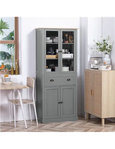 HOMCOM 180cm Tall Kitchen Pantry Cupboard, Freestanding Storage Cabinet with 5 Tier, Adjustable Shelves,  Drawer, Grey