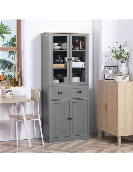 HOMCOM 180cm Tall Kitchen Pantry Cupboard, Freestanding Storage Cabinet with 5 Tier, Adjustable Shelves,  Drawer, Grey