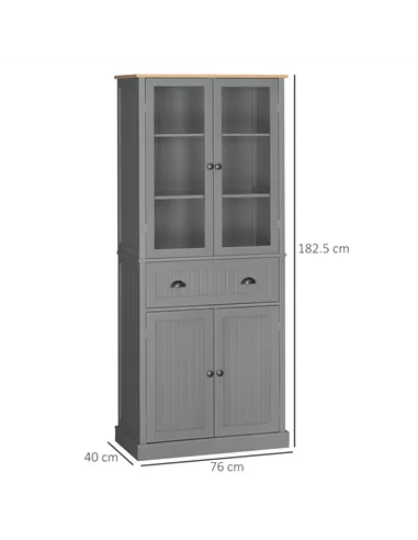 HOMCOM 180cm Tall Kitchen Pantry Cupboard, Freestanding Storage Cabinet with 5 Tier, Adjustable Shelves,  Drawer, Grey