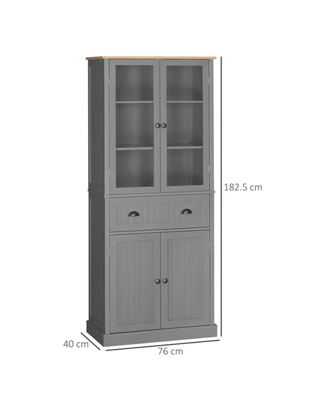 HOMCOM 180cm Tall Kitchen Pantry Cupboard, Freestanding Storage Cabinet with 5 Tier, Adjustable Shelves,  Drawer, Grey