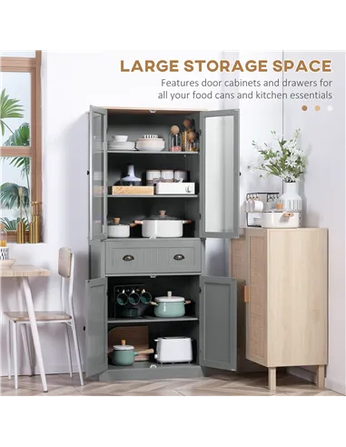 HOMCOM 180cm Tall Kitchen Pantry Cupboard, Freestanding Storage Cabinet with 5 Tier, Adjustable Shelves,  Drawer, Grey