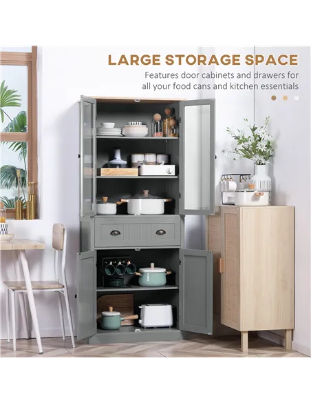 HOMCOM 180cm Tall Kitchen Pantry Cupboard, Freestanding Storage Cabinet with 5 Tier, Adjustable Shelves,  Drawer, Grey