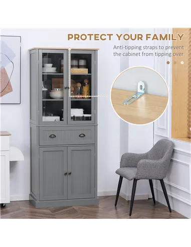 HOMCOM 180cm Tall Kitchen Pantry Cupboard, Freestanding Storage Cabinet with 5 Tier, Adjustable Shelves,  Drawer, Grey