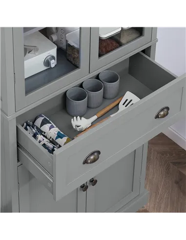 HOMCOM 180cm Tall Kitchen Pantry Cupboard, Freestanding Storage Cabinet with 5 Tier, Adjustable Shelves,  Drawer, Grey