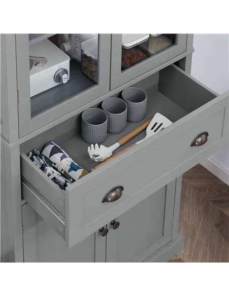 HOMCOM 180cm Tall Kitchen Pantry Cupboard, Freestanding Storage Cabinet with 5 Tier, Adjustable Shelves,  Drawer, Grey