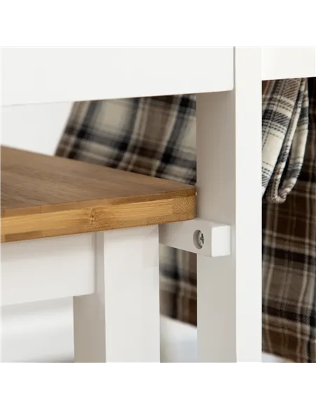 HOMCOM Kitchen Island Set with 2 Stools, Bamboo Breakfast Cart with Drop Leaf Top, Drawers and Towel Rack, Rolling Kitchen Cart 