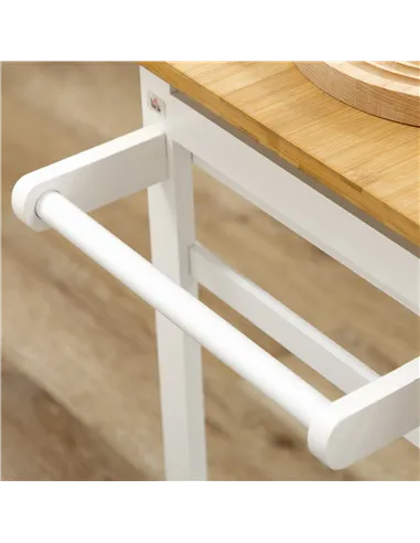 HOMCOM Kitchen Island Set with 2 Stools, Bamboo Breakfast Cart with Drop Leaf Top, Drawers and Towel Rack, Rolling Kitchen Cart 