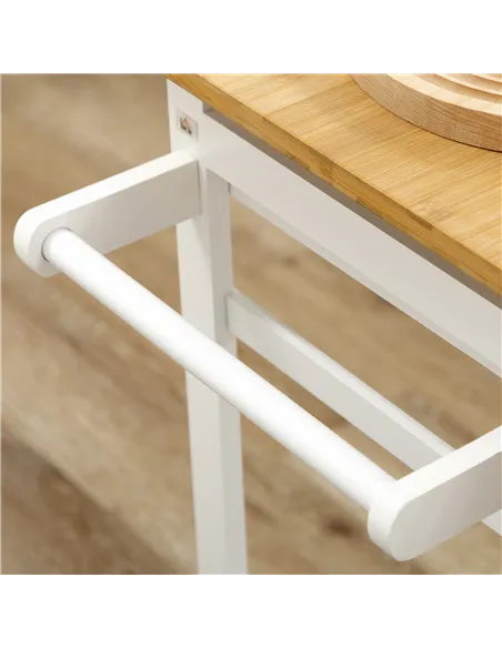 HOMCOM Kitchen Island Set with 2 Stools, Bamboo Breakfast Cart with Drop Leaf Top, Drawers and Towel Rack, Rolling Kitchen Cart 